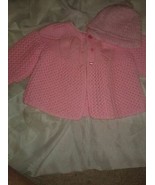 Baby Girl Pink Crochet Sweater Jacket w/ Hat 9-12 mos Handmade - $21.78
