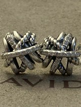 David Yurman Sterling Silver 11mm Pave Diamond Crossover Wrap Earrings - $569.25
