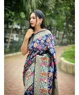 Navy Blue Viscose Silk Saree Indian Wedding, Ethnic Wear Party, Traditional Wear - $59.79