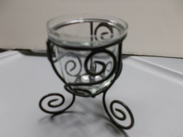 Egg Shaped Glass Candle Holder With Wrought Iron Base Vintage 1970&#39;s - $8.91