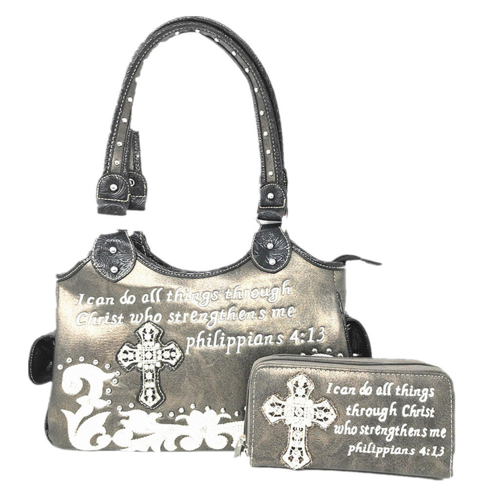 Premium Rhinestone Womens Bible Verse Concealed Carry Western Handbag/Wallet