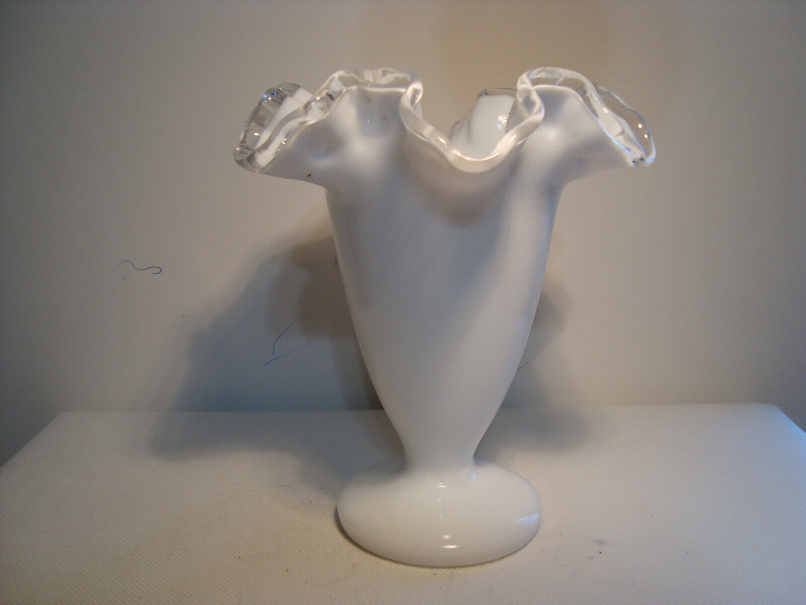 Primary image for Fenton milk glass silver crest double crimped ruffled edge lg. trumpet vase.