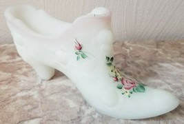 Fenton Art Glass Milk Satin Hand Painted Slipper Shoe - Vintage Original... - $49.99