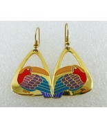 LAUREL BURCH &quot;TOUCAN&quot; BIRD Earrings - Yellow Red Purple Green Blue Enamel - $25.00