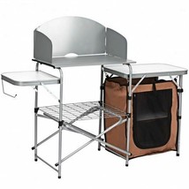 Durable Foldable Outdoor BBQ Portable Grilling Table w/Windscreen Bag - $207.77