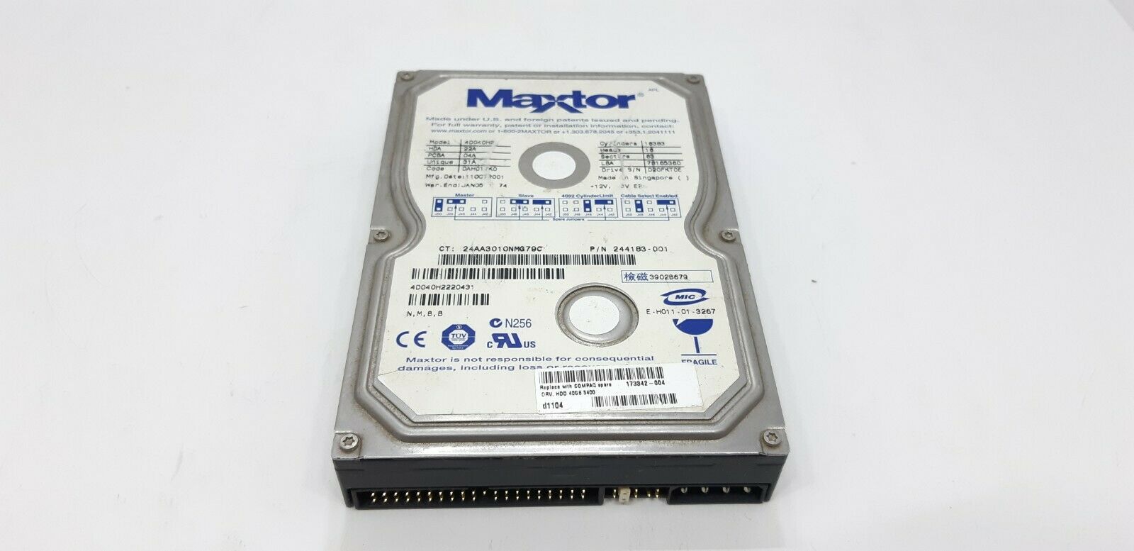 40gb 3.5/" IDE Desktop Drive N,G,C,B Maxtor 4D040H2 Code:DAK019K0