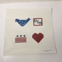 USA Bird Heart Flag Needlepoint Canvas Patriotic 13.5&quot; x 14&quot; 13 Count - $29.02