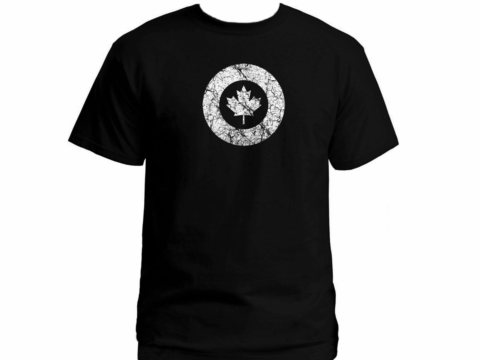 Image of Canadian Air force emblem retro distressed look military black t-shirt US XXL