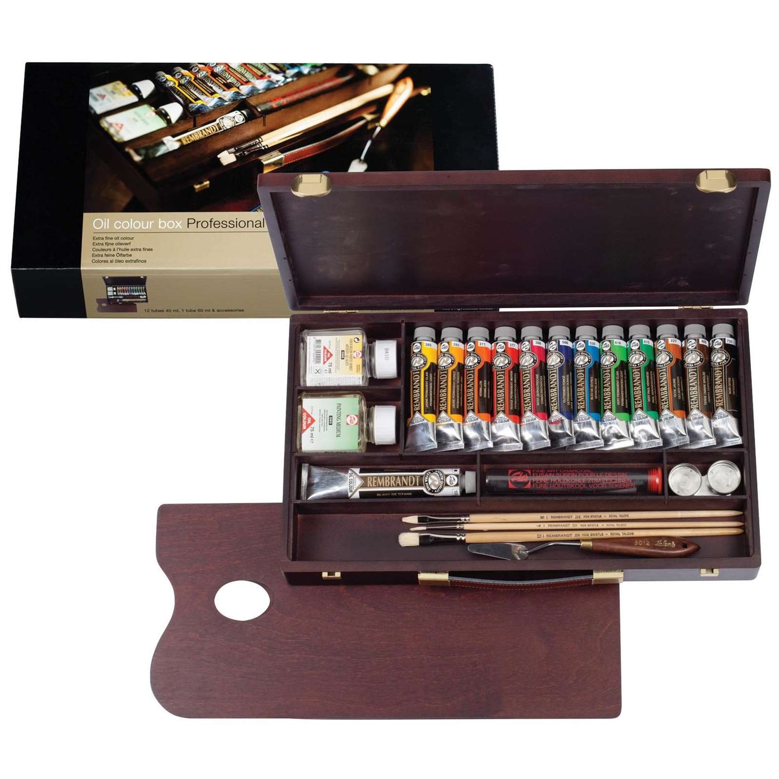 Rembrandt Oil colour Paint Professional Wood Box Set, 12x40ml Tubes + 1x60ml Tub