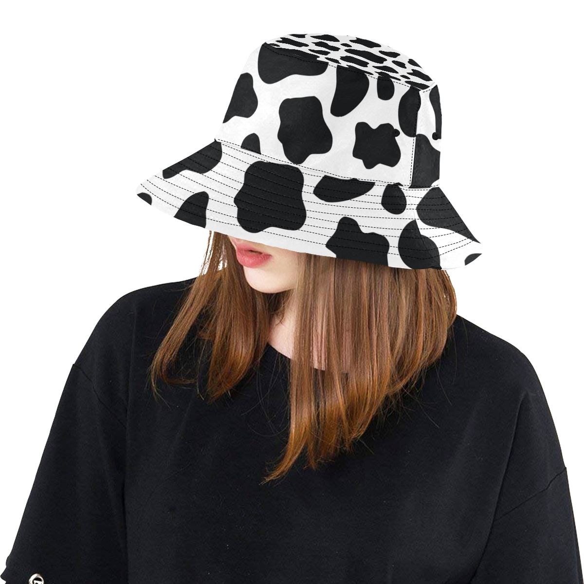 Black And White Cow Print Fashion Fishing Sun Bucket Hats ...