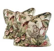 Pr Pillow Covers 18&quot; P Kaufmann Botanical Jungle Monkey Palm Frond Tropical - $53.99