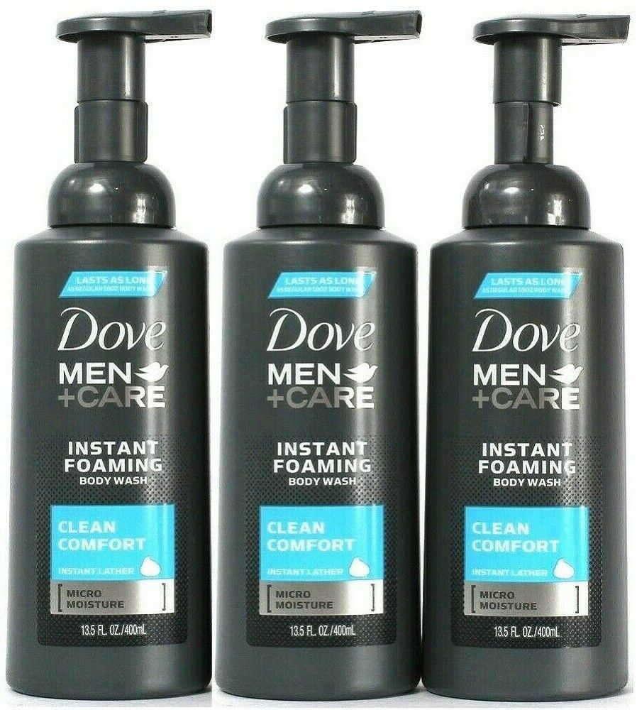 (3) Dove Men Care Clean Comfort Micro Moisture Instant Foaming Body Wash 13.5 Oz