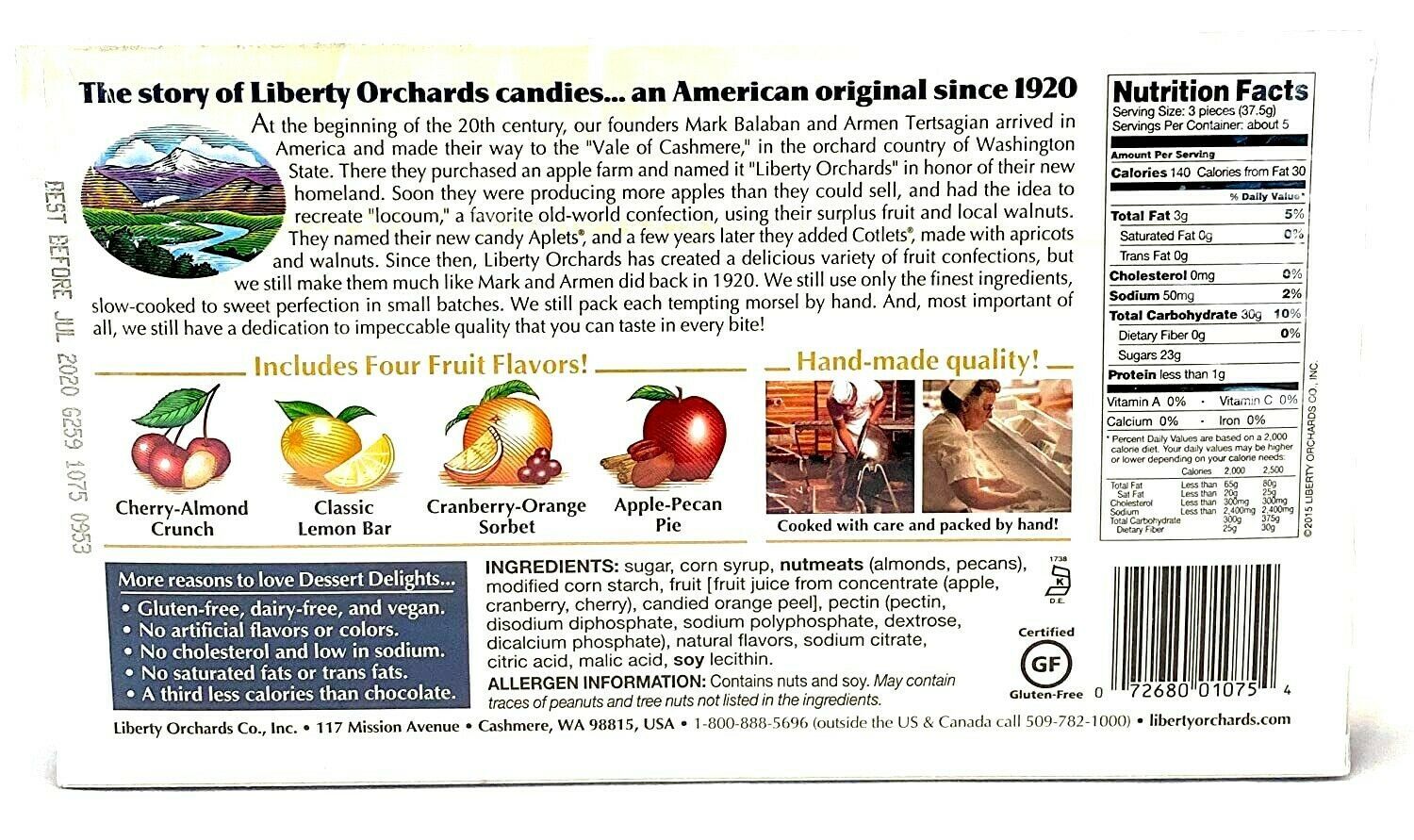 Liberty Orchards Dessert Delights Fine Fruit & Nut Candies 12 oz ( Pack