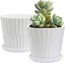 Plant Pots - 6.7 Inch Cylinder Ceramic Planters With Connected Saucer,, ... - $32.95
