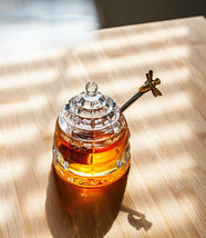 Beehive Honey Pot with Bee Handle Honey Dauber Set Glass Stainless Steel Brass image 6