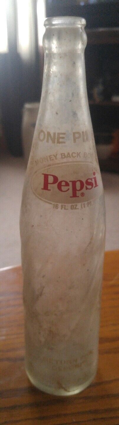 Primary image for 000 Vintage Pepsi One Pint 16FL Oz Return for Deposit Bottle Clear White Oval