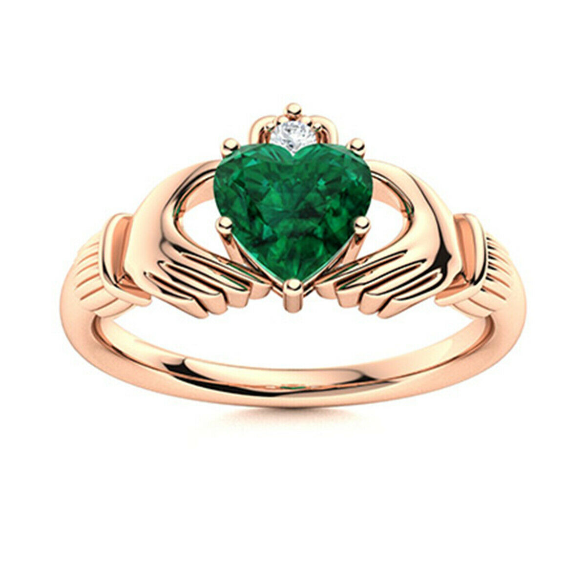 Irish Claddagh 0.75 Ctw Heart Green Sapphire Loyalty Ring 9K Rose Gold