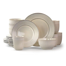 Market Finds 16-Piece Contemporary White Stoneware Dinnerware Set (Service for 4 image 8