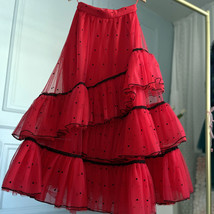 RED Polka Dot Layered Tulle Skirt Wedding Guest Red Tulle Tutu Skirts Puffy Tutu image 1