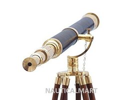 Floor Standing Brass- Leather Galileo Telescope 65"- Brass Telescope