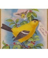 Goldfinch on Berry Branch W/ Letter for a Sweetheart Antique Greeting Po... - $4.95