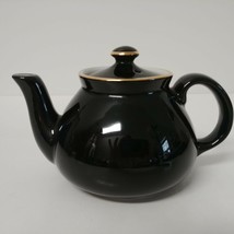 Vintage Hall Black and White Tea Pot w/ Gold Trim Single Serve - $55.41