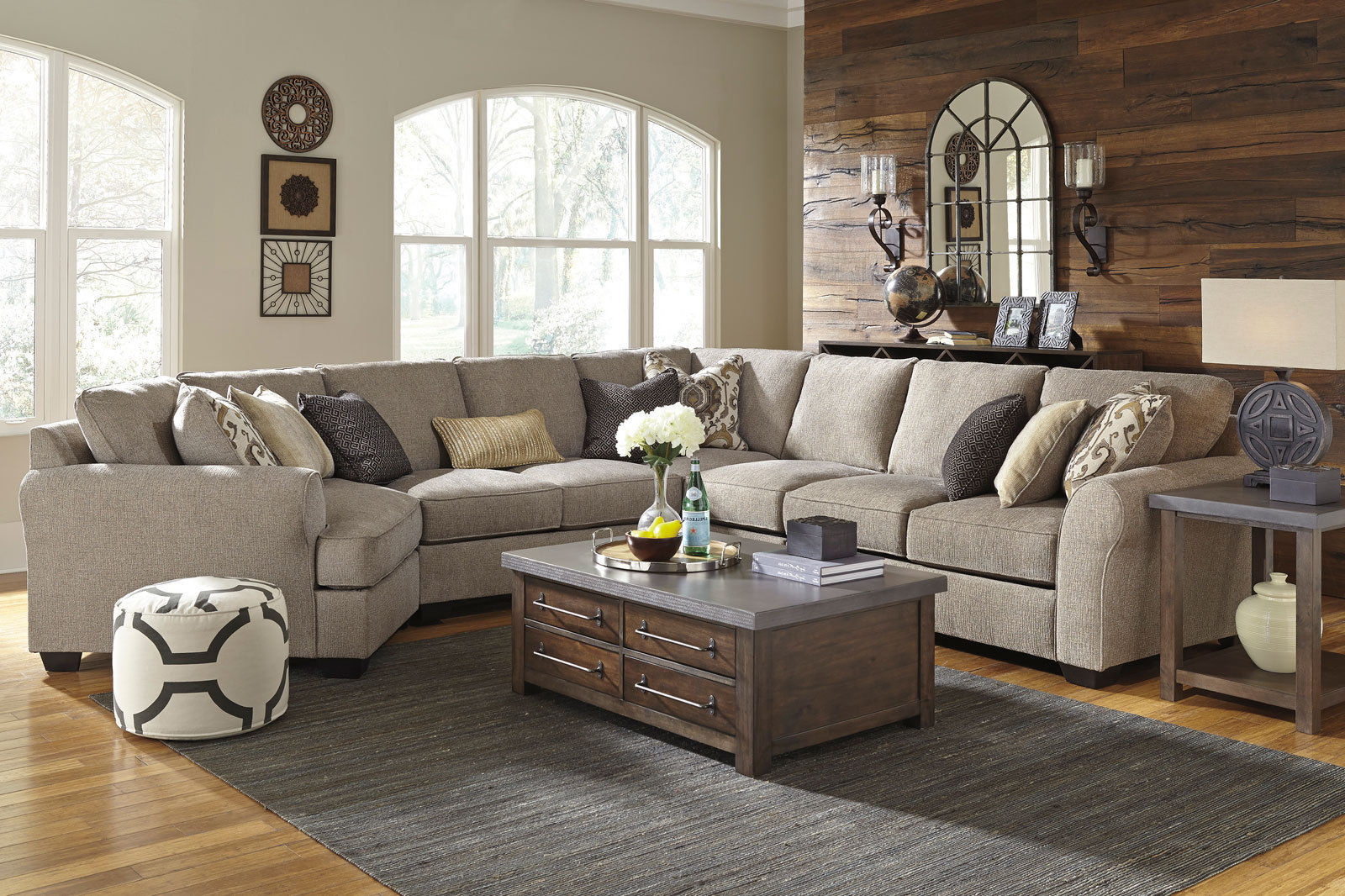 Modern Living Room Couch Set Gray Microfiber Large 5 piece Sectional
