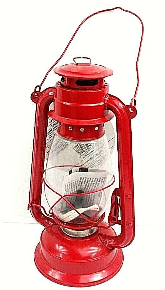 Kerosene Oil Lantern red glass globe indoors outdoors hurricane