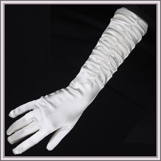 Long and Longer Ruched Satin Wedding Opera Full Finger Gloves in White