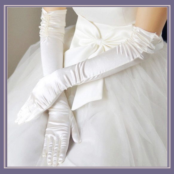 Long and Longer Ruched Satin Wedding Opera Full Finger Gloves in White ...
