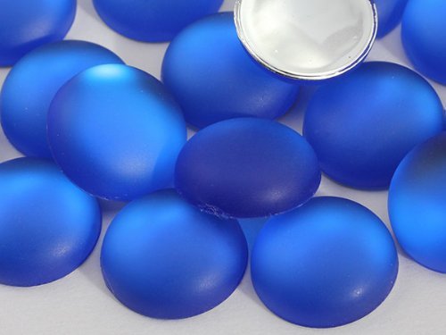 15mm Blue Sapphire H504 Flat Back Matte Frosted Finish Acrylic Round Cabochon...