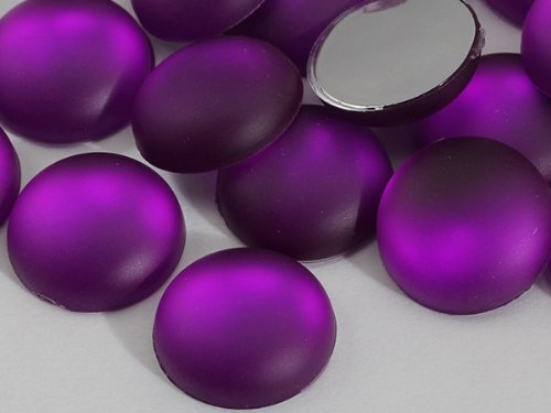 15mm Purple Amethyst H505 Flat Back Matte Frosted Finish Acrylic Round Caboch...