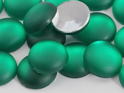 15mm Green Emerald H506 Flat Back Matte Frosted Finish Acrylic Round Cabochon...
