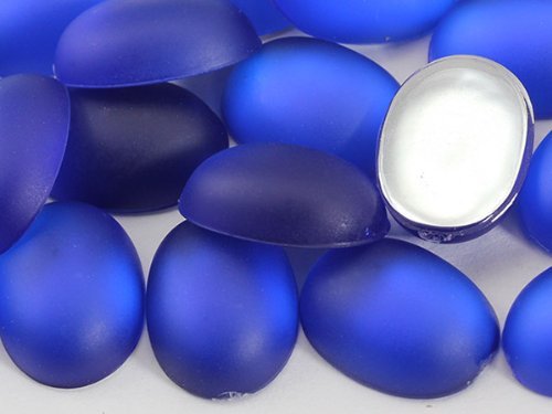18x13mm Blue Sapphire H504 Flat Back Matte Frosted Finish Acrylic Oval Caboch...