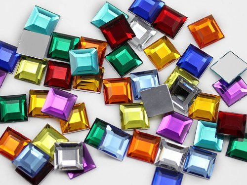 12mm Assorted Colors Flat Back Acrylic Square Jewels High Quality Pro Grade -...