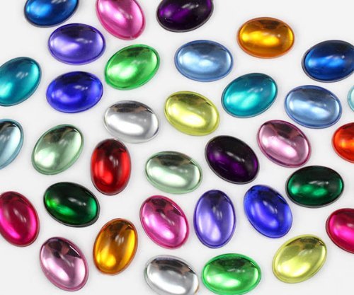 14x10mm Assorted Colors Flat Back Acrylic Oval Cabochons High Quality Pro Gra...