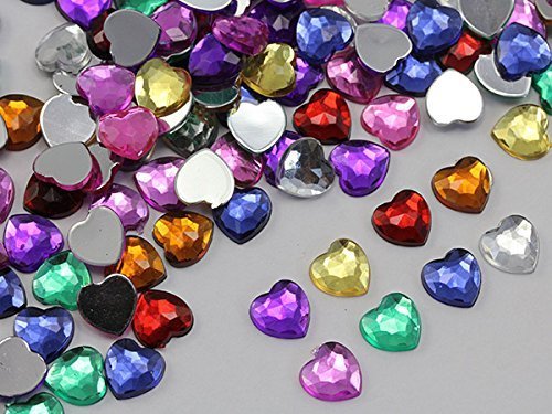 6mm Assorted Colors Flat Back Acrylic Heart Jewels High Quality Pro Grade - 3...