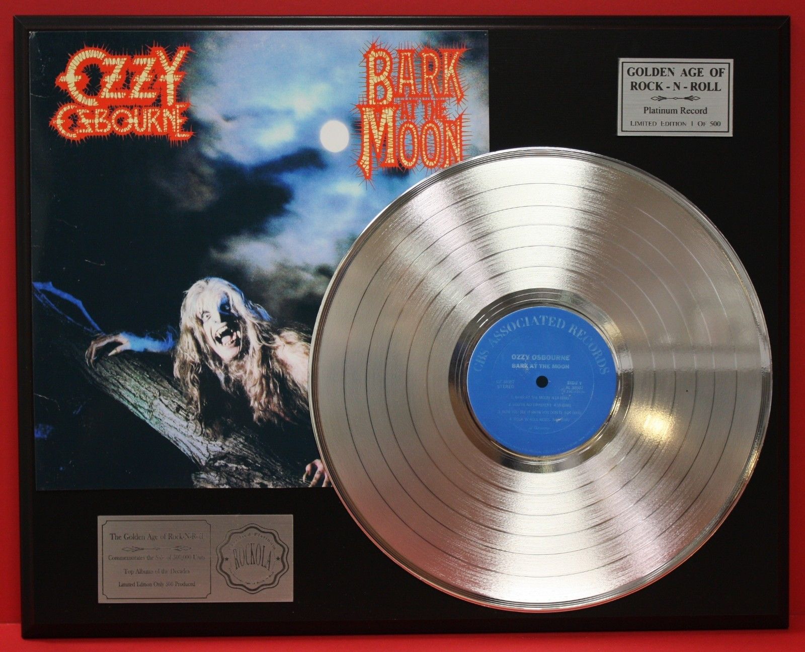 OZZY OSBOURNE BARK AT THE MOON LTD EDITION PLATINUM LP RECORD DISPLAY     57 