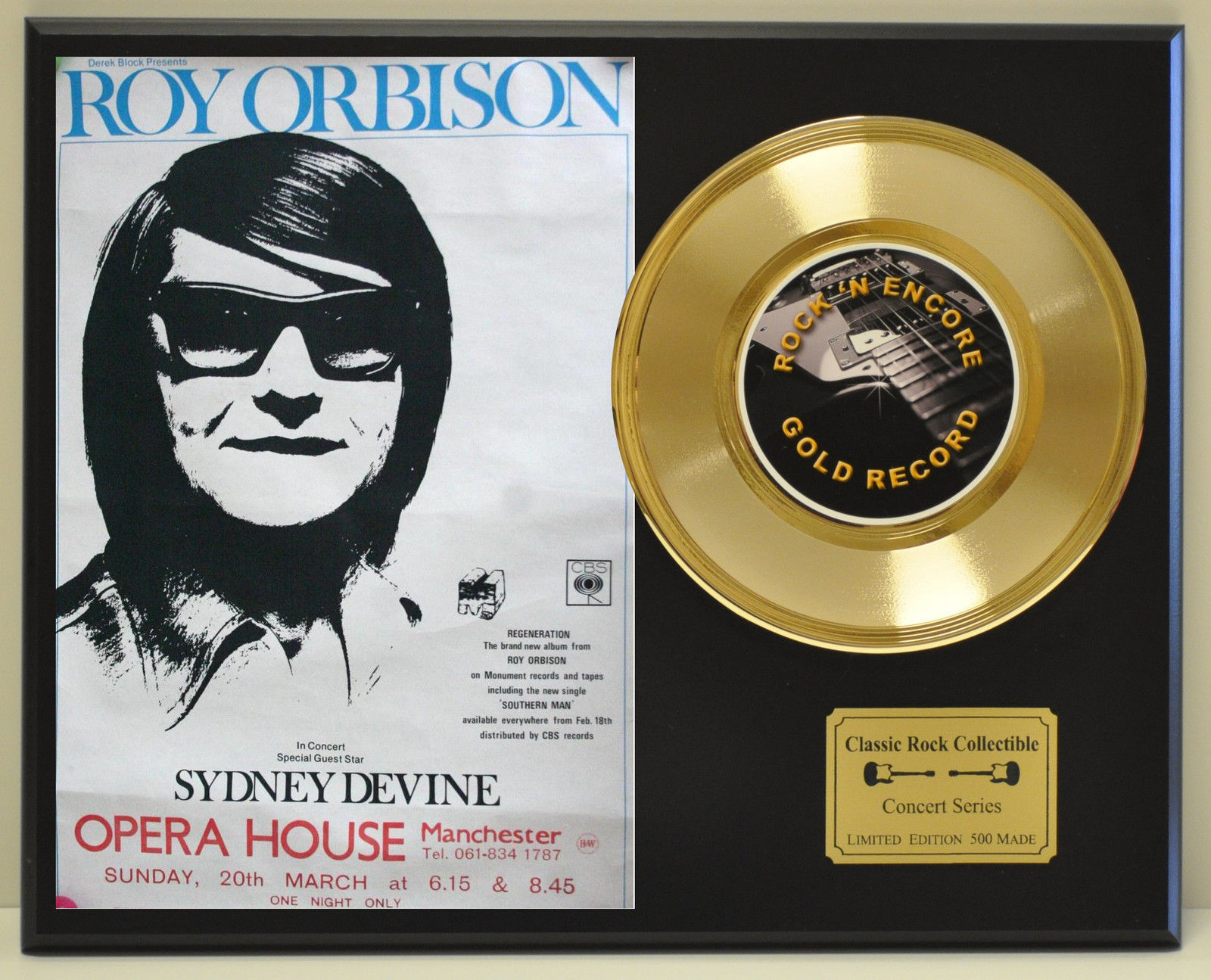 ROY ORBISON CONCERT POSTER SERIES GOLD 45 DISPLAY SHIPS FREE - Other