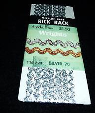 Wrights Metallic Baby Rick Rack - Silver - New in package - $3.99