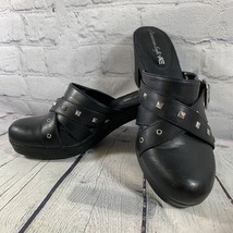 American Eagle Womens Black Chunky Heels Slip-on Clogs Studded Strap Shoes Sz 9 - $18.81