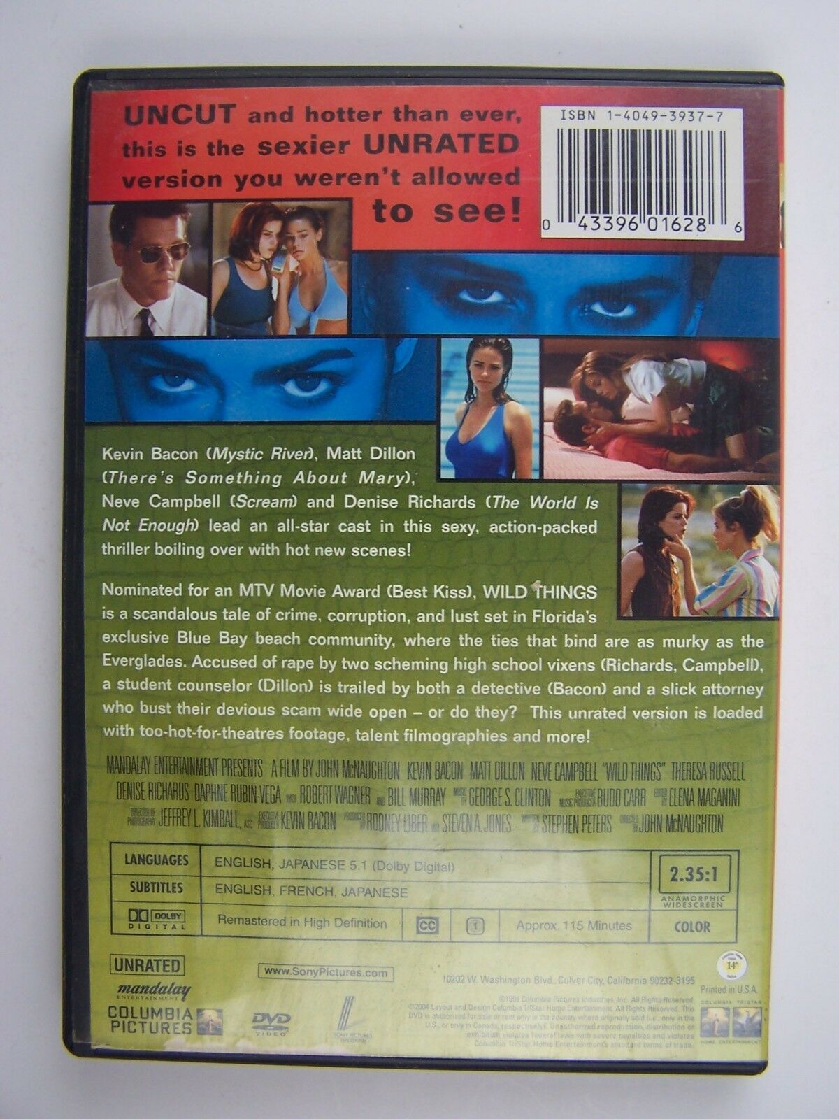 Wild Things Unrated DVD Kevin Bacon Matt Dillon Neve Campbell Denise ...