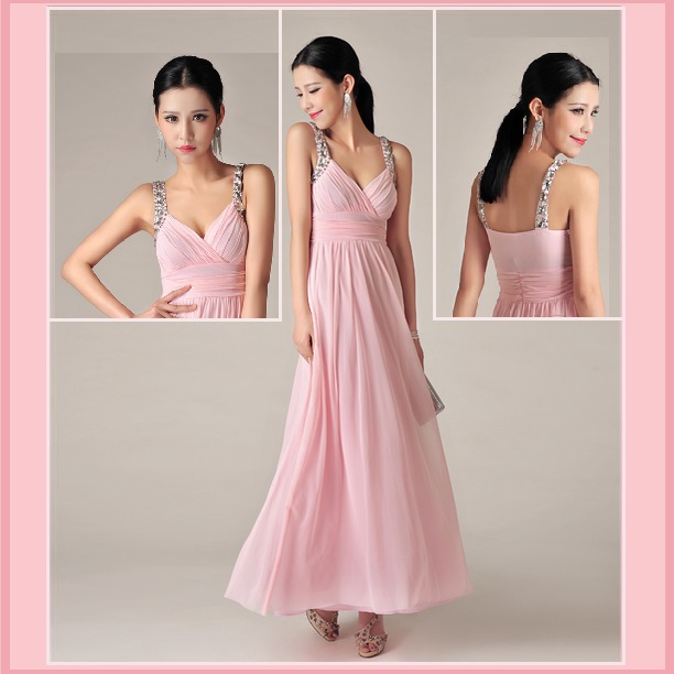 Sweet Princess Silk Chiffon Gauze Diamond Beaded Straps Prom Evening Gown