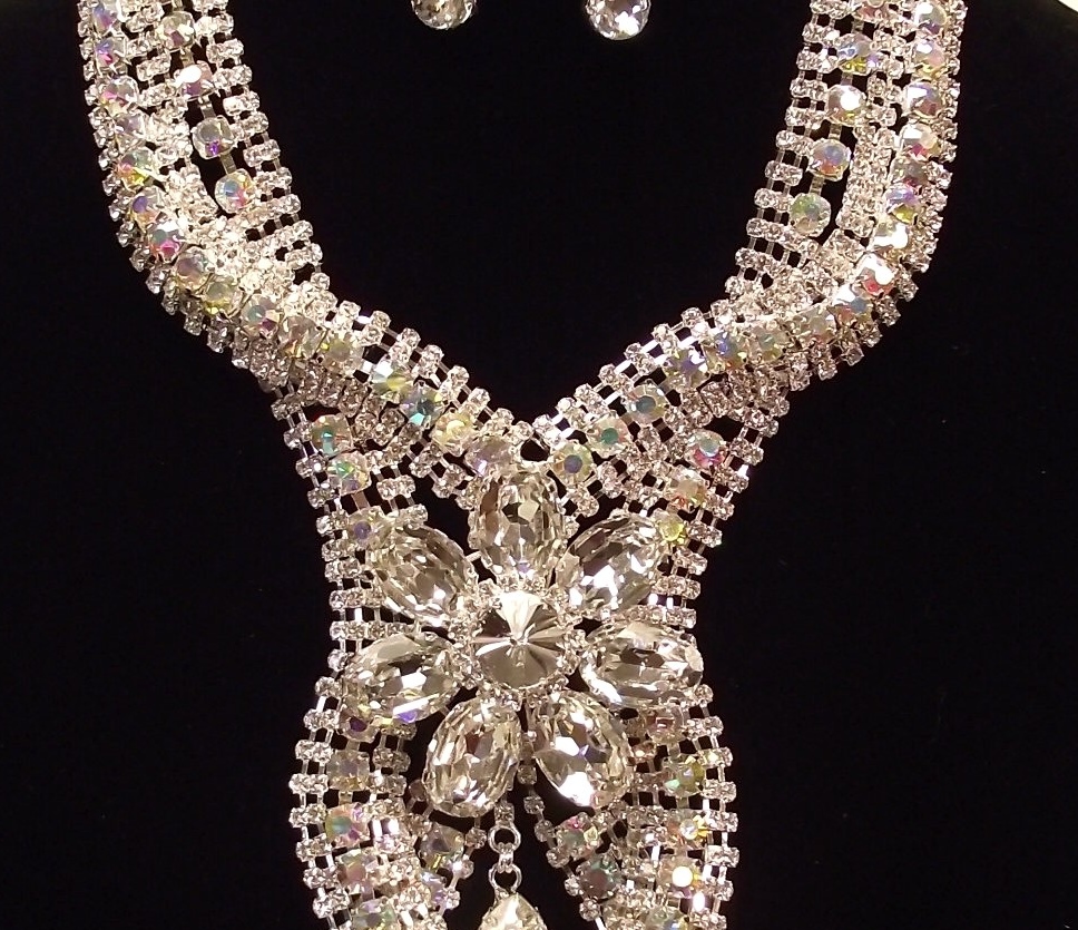 Stunning Goddess AB Swarovski Crystal Pageant Necklace Set - Jewelry Sets