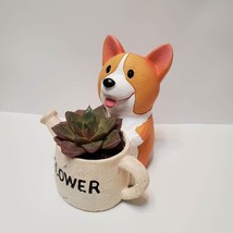 Corgi Planter with Echeveria Succulent, Dog with Watering Can, Animal Planter image 3