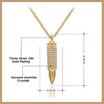 Brand New Sparkling Rhinestone Encrusted 18k Gold Plated Bullet Pendant Necklace image 2