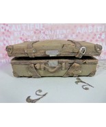 Heavy Resin Vintage Ajar Suitcase Figurine Distressed Look Business Card Display - $24.74