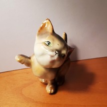 Vintage Tabby Cat Figurine, 1950s 60s, Green Eyes Kitten Holding up Paw, Japan image 5