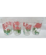 4 Vtg Federal Glass Drinking Glasses Tumblers  Pink Roses to green - $40.00