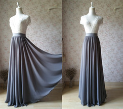 High Waist Chiffon Maxi Skirt Gray Plus Size Bridesmaid Chiffon Skirt Wedding